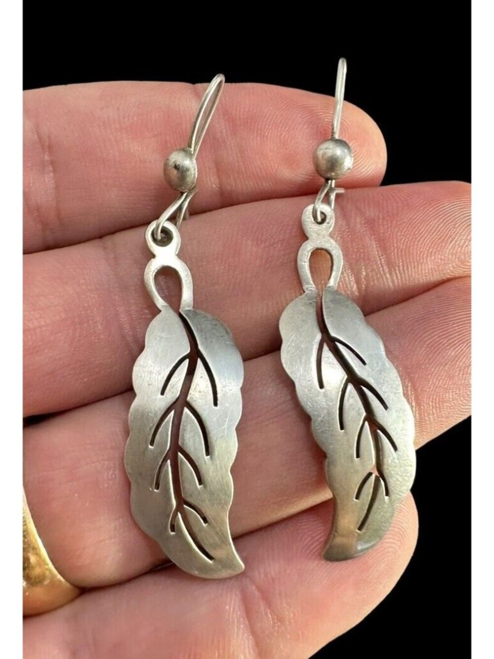 Earrings Taxco Sterling Silver Leaf Dangle Vintage Signed TV-48 Mexico - Picture 5 of 7
